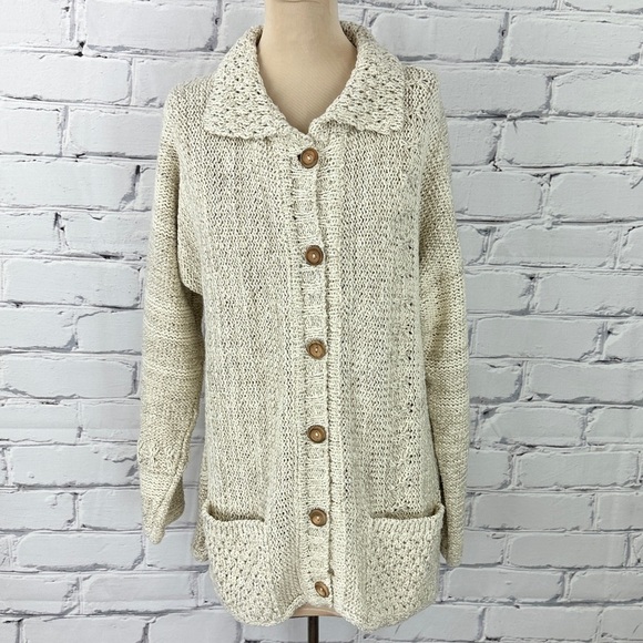Rathlin Tin Chonaill Sweaters - Vintage Rathlin Tin Chonaill Cardigan Sweater Linen Blend Medium Ireland Beige